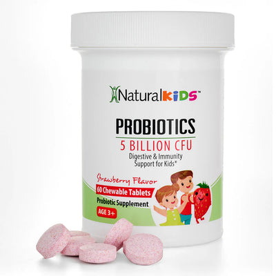 NaturalKids PROBIOTICS Chewable Tablets 5 Billion CFUs per Serving | Chewable Probiotics Tablets 60 Chewable Tablets | Strawberry Flavor - product lifestyle image