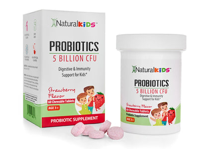 NaturalKids PROBIOTICS Chewable Tablets 5 Billion CFUs per Serving | Chewable Probiotics Tablets 60 Chewable Tablets | Strawberry Flavor - product lifestyle image